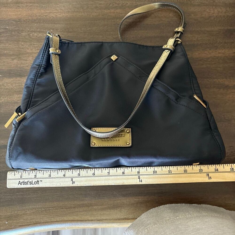 Eric Javits Black Nylon Shoulder Bag Gold Trim Hardware Designer Purse Classic - Picture 12 of 15